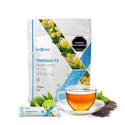 Foto de caja de producto thermo t3 de fuxion, con tasa preparada